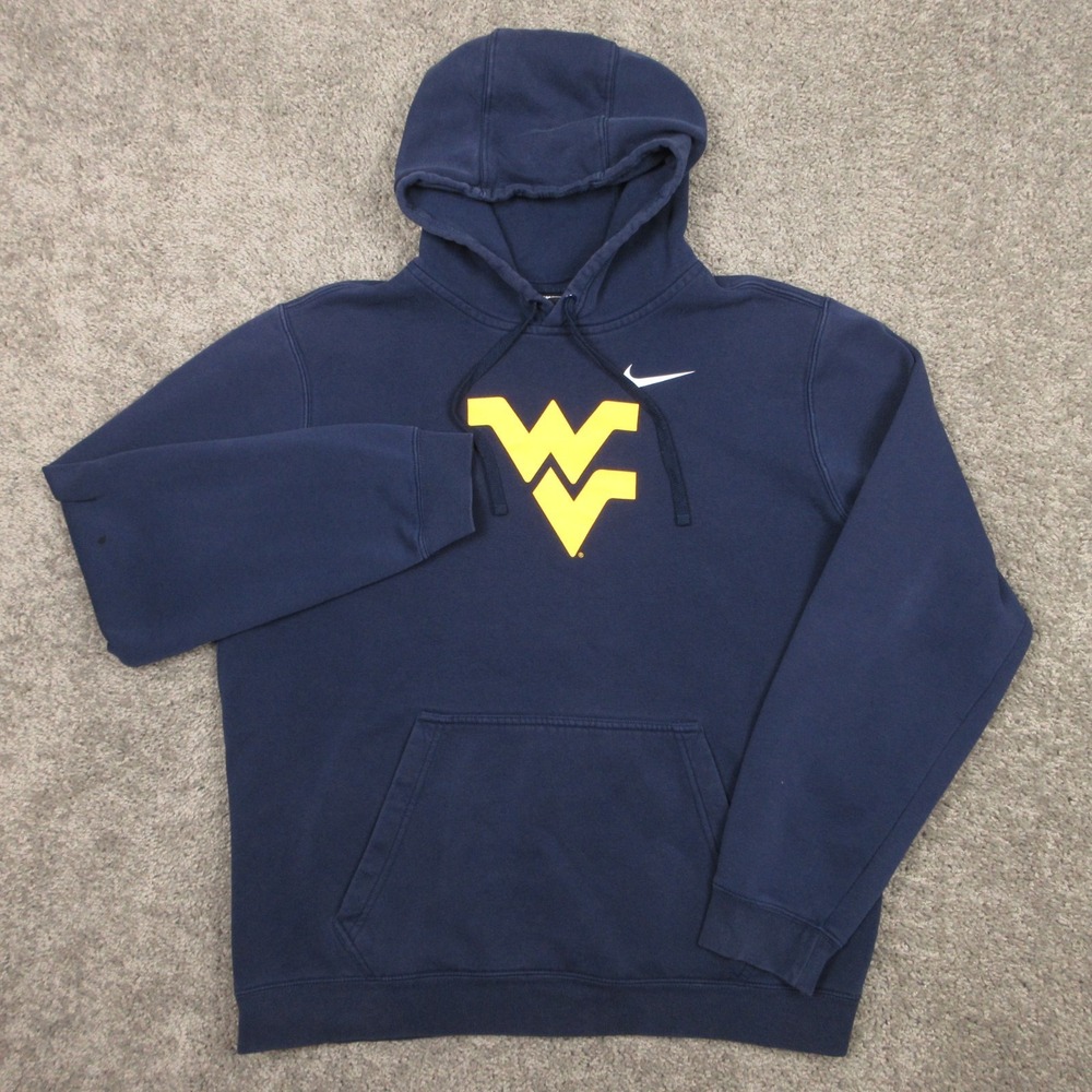 West Virginia Mountaineers Sweater Mens Large Blue Hoodie Sweatshirt Nike Fleece